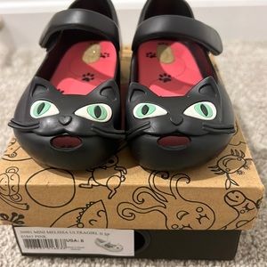 Mini Melissa Girls UltraGirl II Matte Black Cat Shoes, Size 8